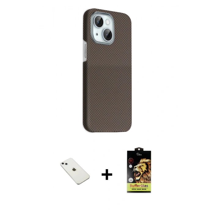 MARSİLYAN™- iPhone 14 Kılıf Kozmos Klasik Prime - Siyah Buffer Cam Ekran Koruyucu + Diamond Kamera Lens - SABE