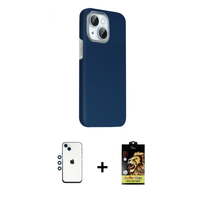 MARSİLYAN™- iPhone 14 Kılıf Kozmos Klasik Prime - Siyah Buffer Cam Ekran Koruyucu + Shine Kamera Lens - MI