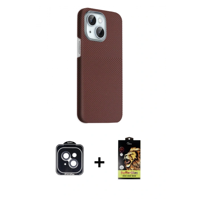 MARSİLYAN™- iPhone 14 Kılıf Kozmos Klasik Prime - Siyah Buffer Cam Ekran Koruyucu + PVD Metal Kamera Lens - SH