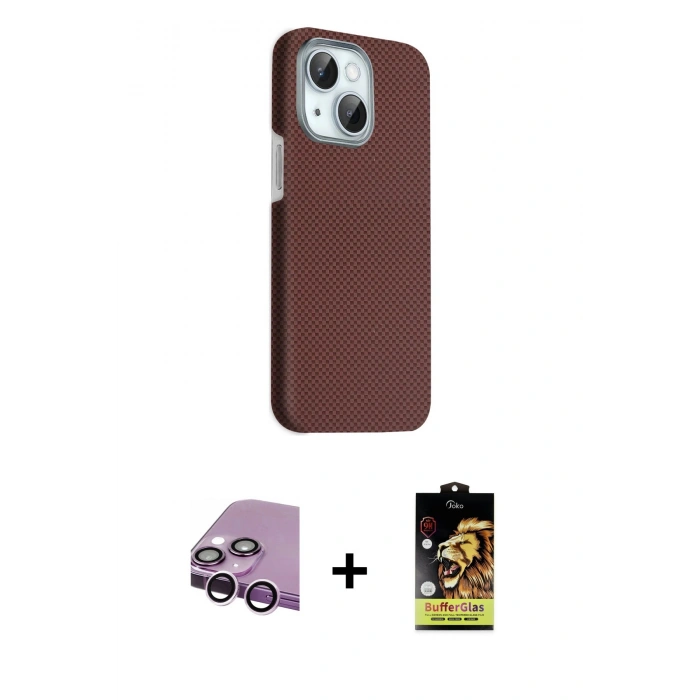 MARSİLYAN™- iPhone 14 Kılıf Kozmos Klasik Prime - Siyah Buffer Cam Ekran Koruyucu + Raze Metal Kamera Lens - MR