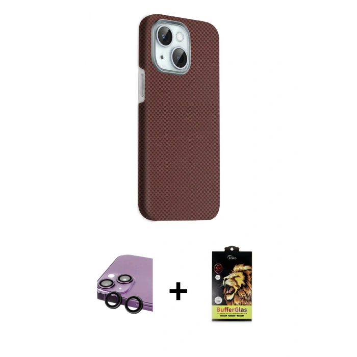 MARSİLYAN™- iPhone 14 Kılıf Kozmos Klasik Prime - Siyah Buffer Cam Ekran Koruyucu + Raze Metal Kamera Lens - SH
