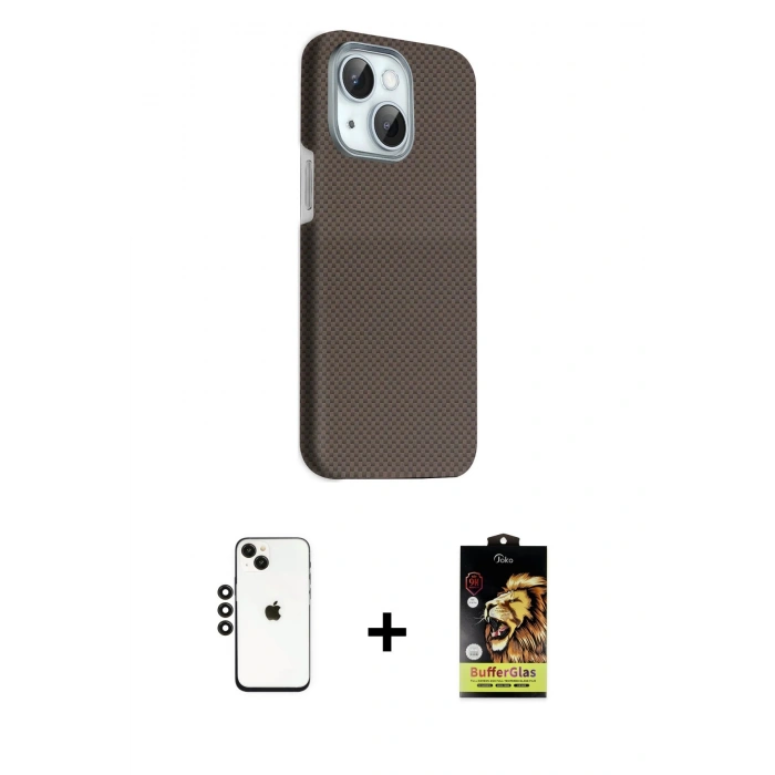 MARSİLYAN™- iPhone 14 Kılıf Kozmos Klasik Prime - Siyah Buffer Cam Ekran Koruyucu + Shine Kamera Lens - SH
