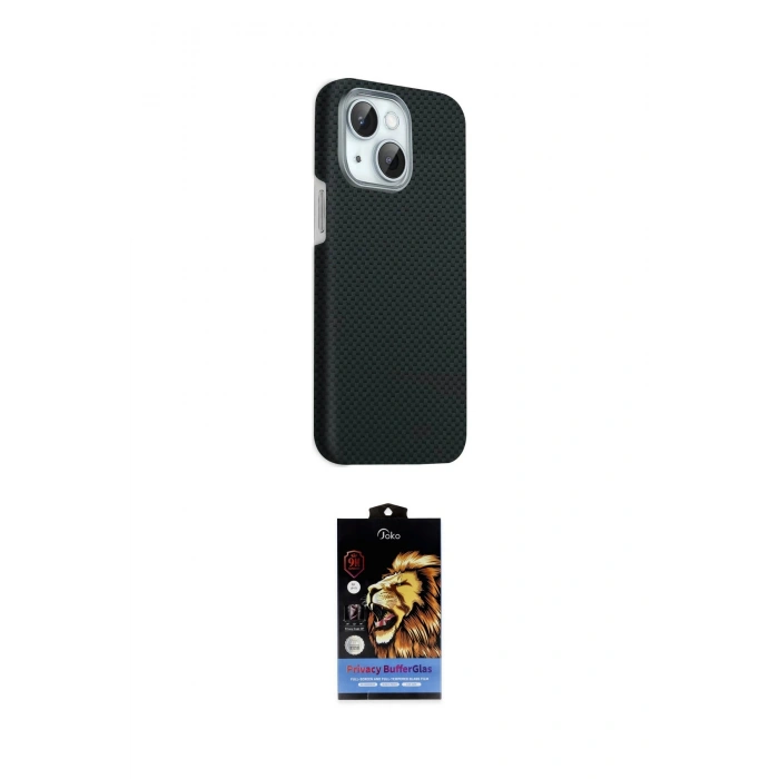 MARSİLYAN™- iPhone 14 Kılıf Kozmos Klasik Prime - Siyah Buffer Hayalet Cam Ekran Koruyucu