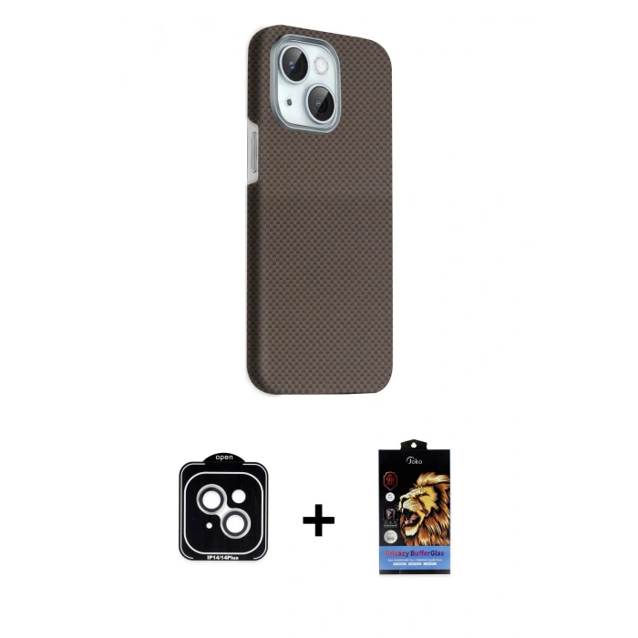 MARSİLYAN™- iPhone 14 Kılıf Kozmos Klasik Prime - Siyah Buffer Hayalet Cam Ekran Koruyucu + PVD Metal Kamera Lens - GS