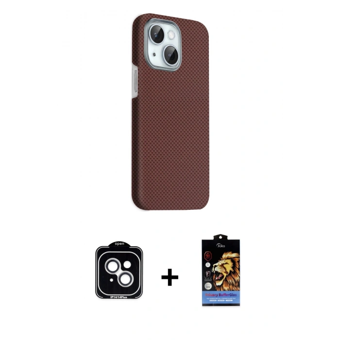 MARSİLYAN™- iPhone 14 Kılıf Kozmos Klasik Prime - Siyah Buffer Hayalet Cam Ekran Koruyucu + PVD Metal Kamera Lens - GS