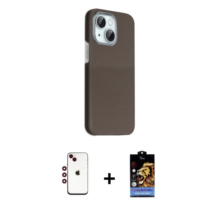 MARSİLYAN™- iPhone 14 Kılıf Kozmos Klasik Prime - Siyah Buffer Hayalet Cam Ekran Koruyucu + Shine Kamera Lens - KI