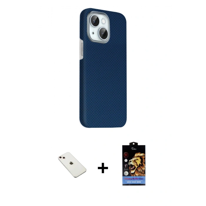 MARSİLYAN™- iPhone 14 Kılıf Kozmos Klasik Prime - Siyah Buffer Hayalet Cam Ekran Koruyucu + Diamond Kamera Lens - PE