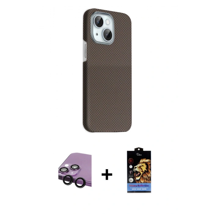 MARSİLYAN™- iPhone 14 Kılıf Kozmos Klasik Prime - Siyah Buffer Hayalet Cam Ekran Koruyucu + Raze Metal Kamera Lens - SH