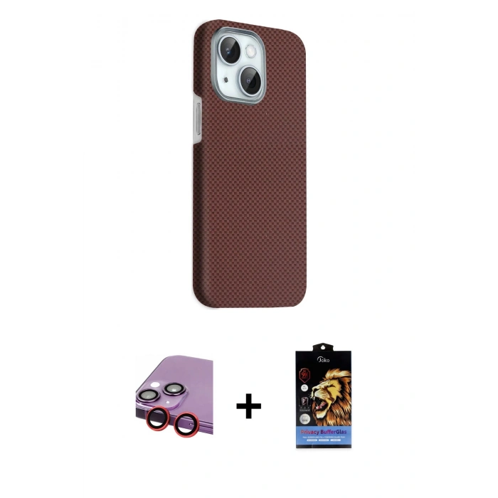 MARSİLYAN™- iPhone 14 Kılıf Kozmos Klasik Prime - Siyah Buffer Hayalet Cam Ekran Koruyucu + Raze Metal Kamera Lens - KI