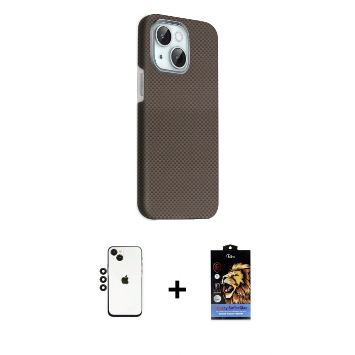 MARSİLYAN™- iPhone 14 Kılıf Kozmos Klasik Prime - Siyah Buffer Hayalet Cam Ekran Koruyucu + Shine Kamera Lens - SH