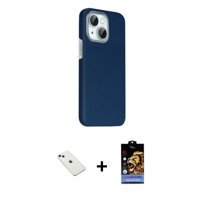 MARSİLYAN™- iPhone 14 Kılıf Kozmos Klasik Prime - Siyah Buffer Hayalet Cam Ekran Koruyucu + Diamond Kamera Lens - YL