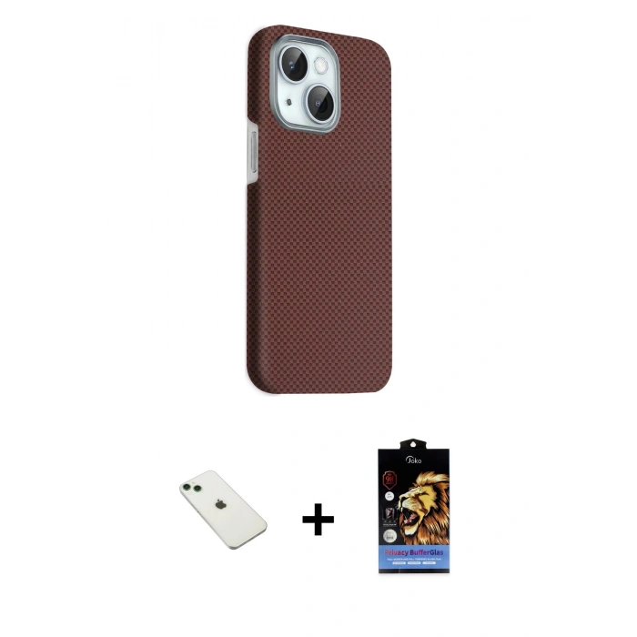 MARSİLYAN™- iPhone 14 Kılıf Kozmos Klasik Prime - Siyah Buffer Hayalet Cam Ekran Koruyucu + Diamond Kamera Lens - YL