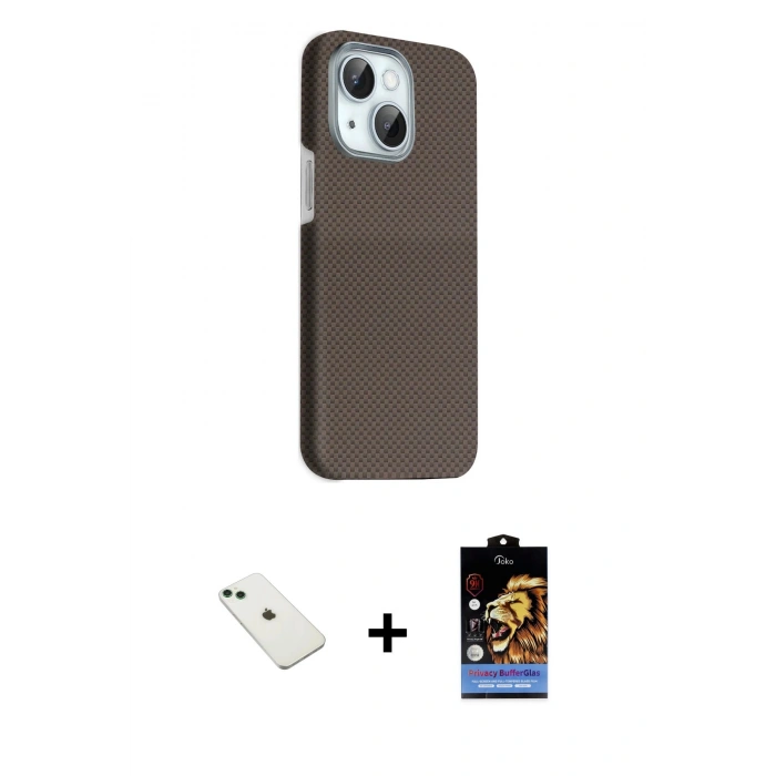 MARSİLYAN™- iPhone 14 Kılıf Kozmos Klasik Prime - Siyah Buffer Hayalet Cam Ekran Koruyucu + Diamond Kamera Lens - YL