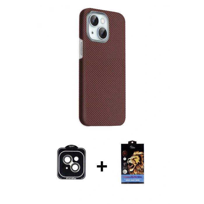 MARSİLYAN™- iPhone 14 Kılıf Kozmos Klasik Prime - Siyah Buffer Hayalet Cam Ekran Koruyucu + PVD Metal Kamera Lens - YL