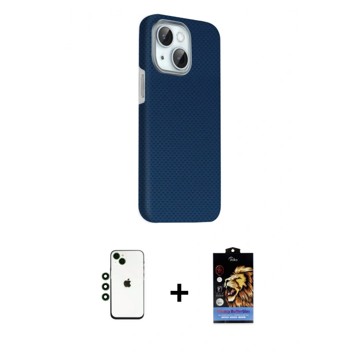 MARSİLYAN™- iPhone 14 Kılıf Kozmos Klasik Prime - Siyah Buffer Hayalet Cam Ekran Koruyucu + Shine Kamera Lens - YL