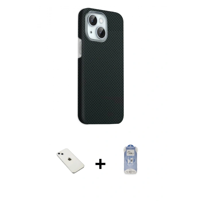 MARSİLYAN™- iPhone 14 Kılıf Kozmos Klasik Prime - Siyah Joko Magic 5D Cam + Diamond Kamera Lens - SABE