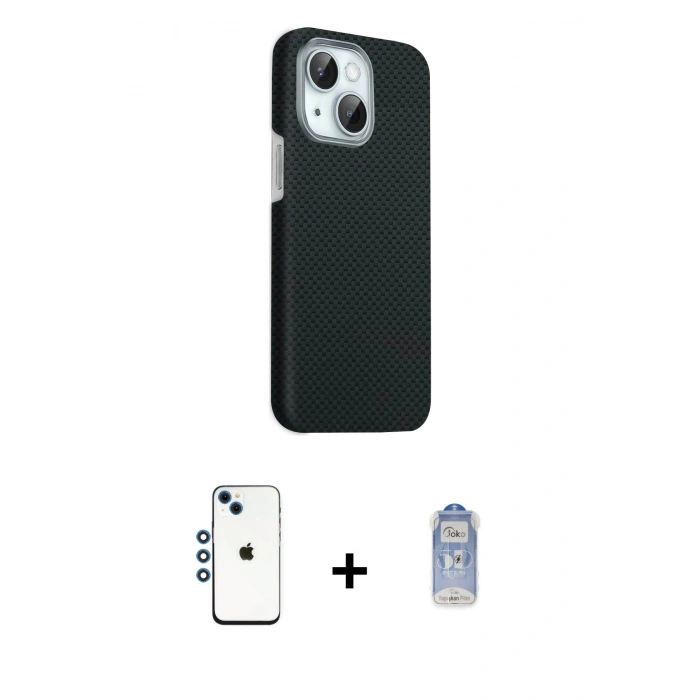 MARSİLYAN™- iPhone 14 Kılıf Kozmos Klasik Prime - Siyah Joko Magic 5D Cam + Shine Kamera Lens - MI