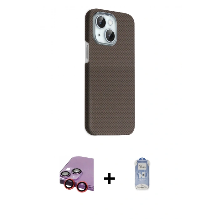 MARSİLYAN™- iPhone 14 Kılıf Kozmos Klasik Prime - Siyah Joko Magic 5D Cam + Raze Metal Kamera Lens - KI