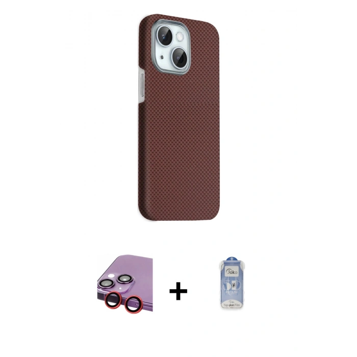 MARSİLYAN™- iPhone 14 Kılıf Kozmos Klasik Prime - Siyah Joko Magic 5D Cam + Raze Metal Kamera Lens - KI