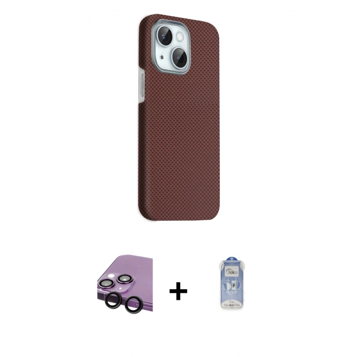 MARSİLYAN™- iPhone 14 Kılıf Kozmos Klasik Prime - Siyah Joko Magic 5D Cam + Raze Metal Kamera Lens - SH