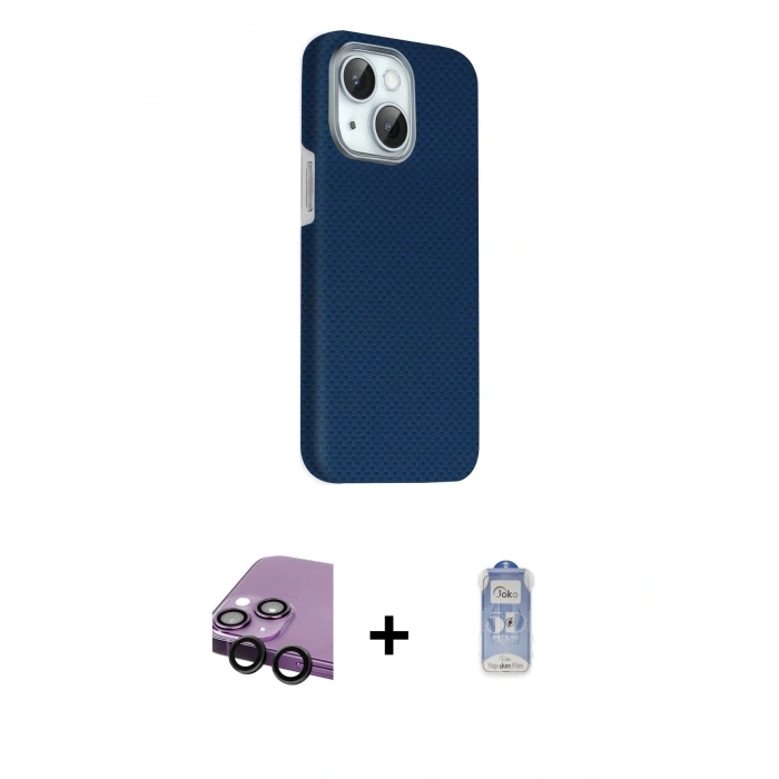 MARSİLYAN™- iPhone 14 Kılıf Kozmos Klasik Prime - Siyah Joko Magic 5D Cam + Raze Metal Kamera Lens - SH