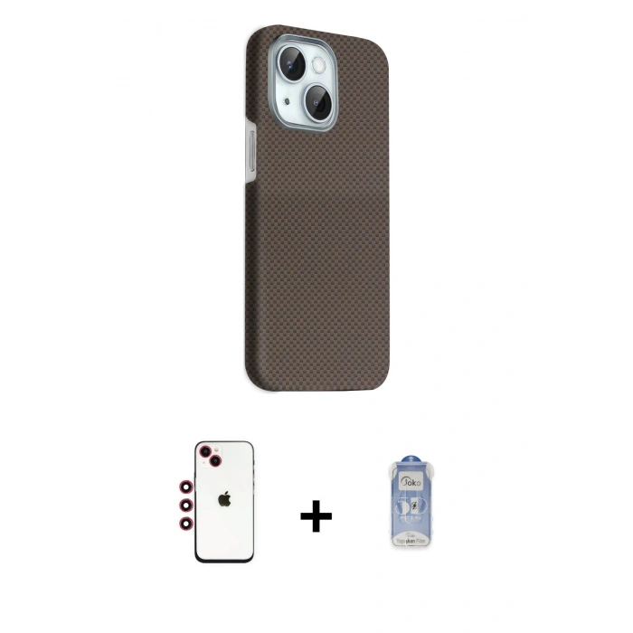 MARSİLYAN™- iPhone 14 Kılıf Kozmos Klasik Prime - Siyah Joko Magic 5D Cam + Shine Kamera Lens - KI