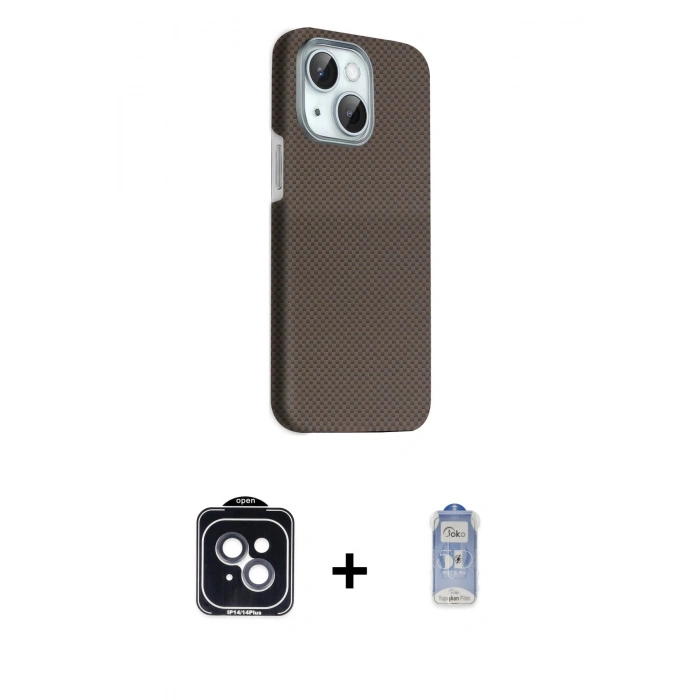 MARSİLYAN™- iPhone 14 Kılıf Kozmos Klasik Prime - Siyah Joko Magic 5D Cam + PVD Metal Kamera Lens - SH