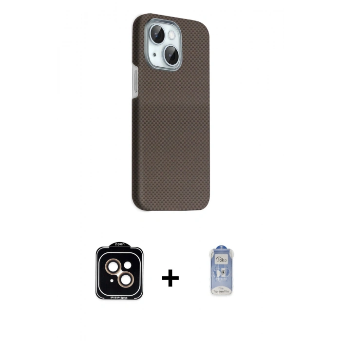 MARSİLYAN™- iPhone 14 Kılıf Kozmos Klasik Prime - Siyah Joko Magic 5D Cam + PVD Metal Kamera Lens - TU