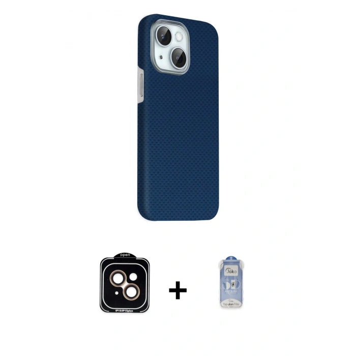 MARSİLYAN™- iPhone 14 Kılıf Kozmos Klasik Prime - Siyah Joko Magic 5D Cam + PVD Metal Kamera Lens - TU