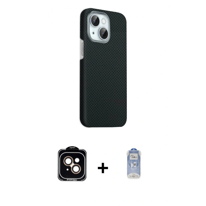 MARSİLYAN™- iPhone 14 Kılıf Kozmos Klasik Prime - Siyah Joko Magic 5D Cam + PVD Metal Kamera Lens - TU