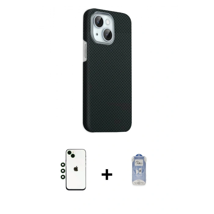 MARSİLYAN™- iPhone 14 Kılıf Kozmos Klasik Prime - Siyah Joko Magic 5D Cam + Shine Kamera Lens - YL