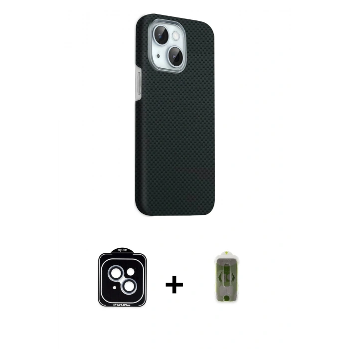 MARSİLYAN™- iPhone 14 Kılıf Kozmos Klasik Prime - Siyah Joko Magic 5D Hayalet Cam + PVD Metal Kamera Lens - MI
