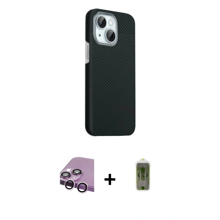 MARSİLYAN™- iPhone 14 Kılıf Kozmos Klasik Prime - Siyah Joko Magic 5D Hayalet Cam + Raze Metal Kamera Lens - MR