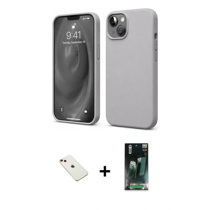 MARSİLYAN™- iPhone 14 Kılıf Kozmos Yansıma Özel Seri - Şeffaf 360 Full Body Arka Koruyucu + Diamond Kamera Lens - KI