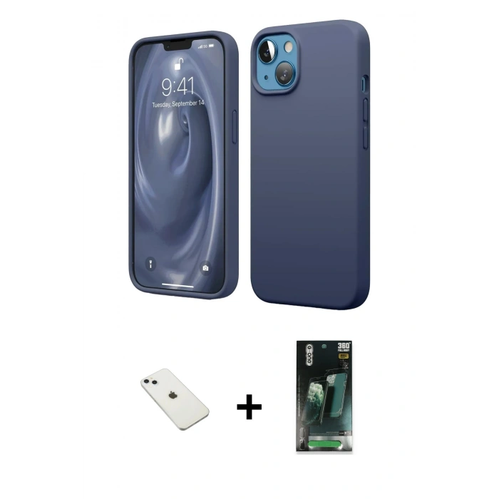 MARSİLYAN™- iPhone 14 Kılıf Kozmos Yansıma Özel Seri - Şeffaf 360 Full Body Arka Koruyucu + Diamond Kamera Lens - SABE