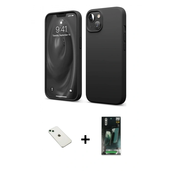 MARSİLYAN™- iPhone 14 Kılıf Kozmos Yansıma Özel Seri - Şeffaf 360 Full Body Arka Koruyucu + Diamond Kamera Lens - YL