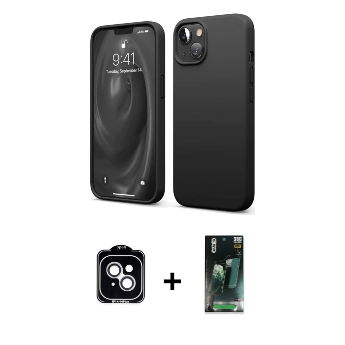 MARSİLYAN™- iPhone 14 Kılıf Kozmos Yansıma Özel Seri - Şeffaf 360 Full Body Arka Koruyucu + PVD Metal Kamera Lens - GS