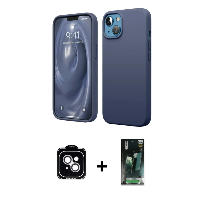 MARSİLYAN™- iPhone 14 Kılıf Kozmos Yansıma Özel Seri - Şeffaf 360 Full Body Arka Koruyucu + PVD Metal Kamera Lens - GS
