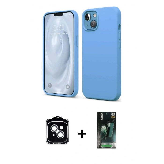 MARSİLYAN™- iPhone 14 Kılıf Kozmos Yansıma Özel Seri - Şeffaf 360 Full Body Arka Koruyucu + PVD Metal Kamera Lens - GS