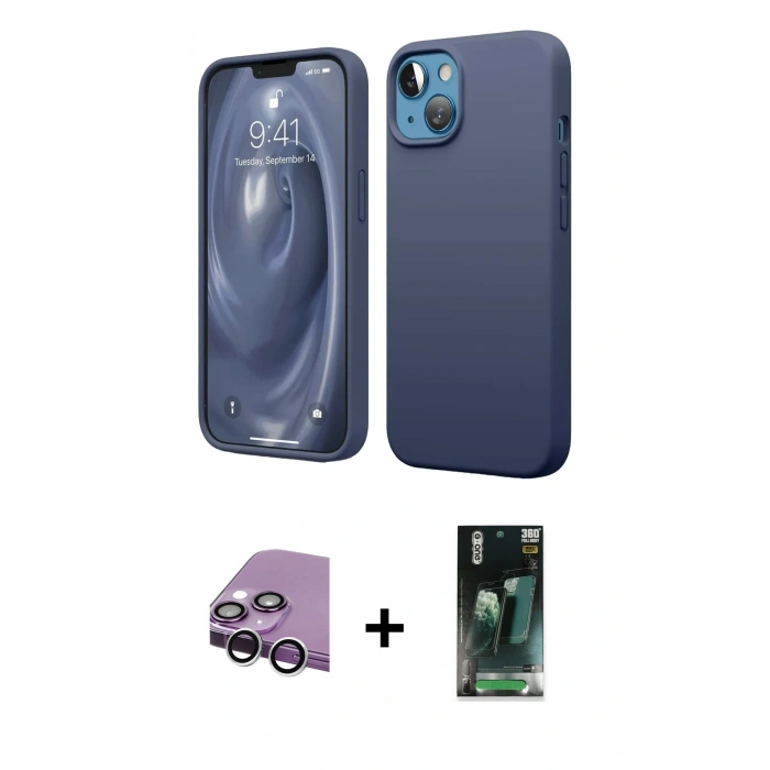 MARSİLYAN™- iPhone 14 Kılıf Kozmos Yansıma Özel Seri - Şeffaf 360 Full Body Arka Koruyucu + Raze Metal Kamera Lens - GS