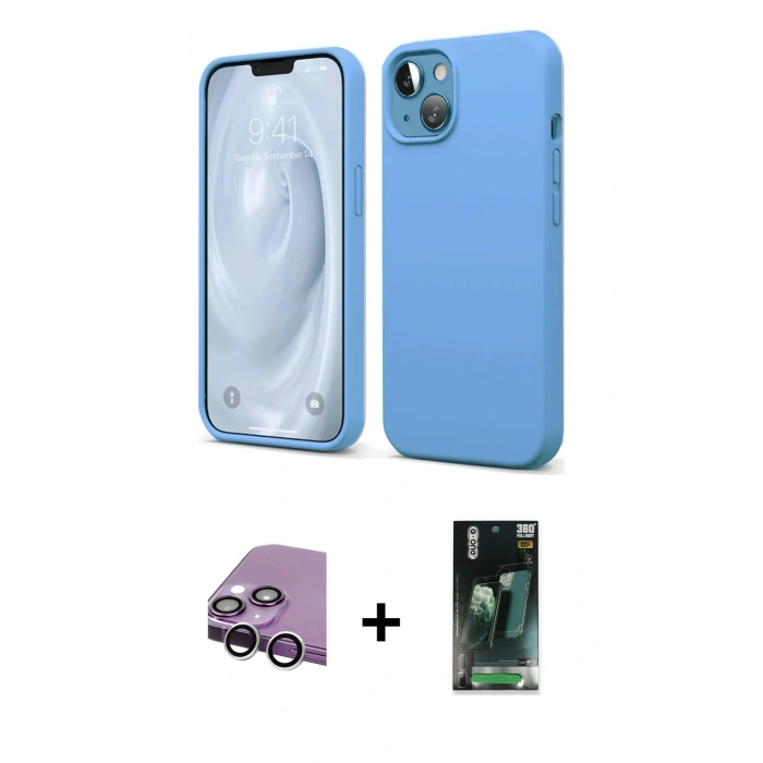 MARSİLYAN™- iPhone 14 Kılıf Kozmos Yansıma Özel Seri - Şeffaf 360 Full Body Arka Koruyucu + Raze Metal Kamera Lens - GS
