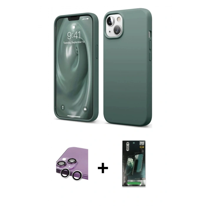 MARSİLYAN™- iPhone 14 Kılıf Kozmos Yansıma Özel Seri - Şeffaf 360 Full Body Arka Koruyucu + Raze Metal Kamera Lens - GS