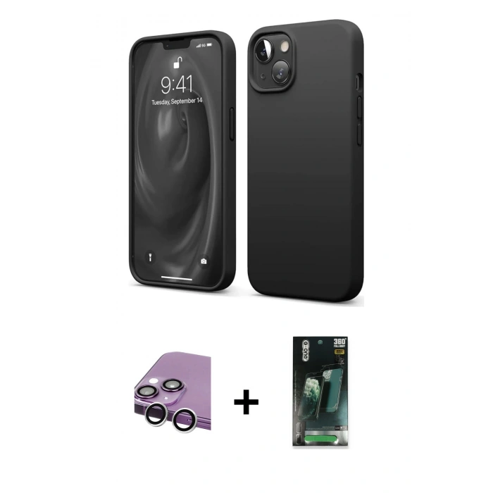 MARSİLYAN™- iPhone 14 Kılıf Kozmos Yansıma Özel Seri - Şeffaf 360 Full Body Arka Koruyucu + Raze Metal Kamera Lens - GS