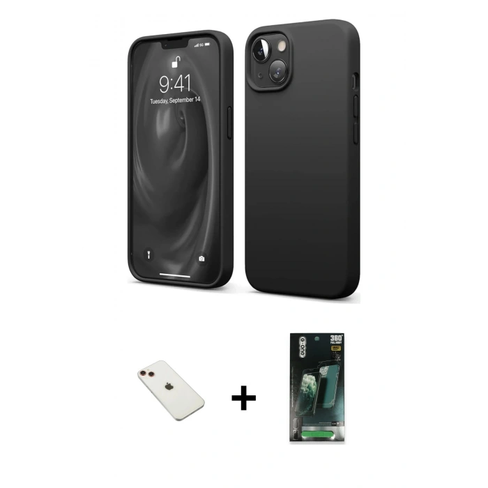 MARSİLYAN™- iPhone 14 Kılıf Kozmos Yansıma Özel Seri - Şeffaf 360 Full Body Arka Koruyucu + Diamond Kamera Lens - KI