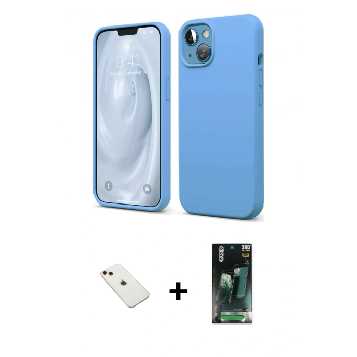 MARSİLYAN™- iPhone 14 Kılıf Kozmos Yansıma Özel Seri - Şeffaf 360 Full Body Arka Koruyucu + Diamond Kamera Lens - KI