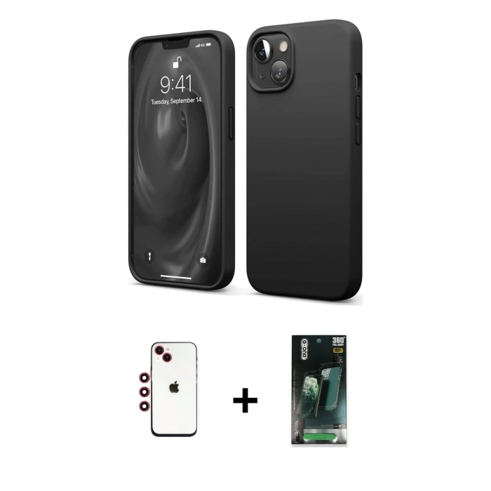 MARSİLYAN™- iPhone 14 Kılıf Kozmos Yansıma Özel Seri - Şeffaf 360 Full Body Arka Koruyucu + Kırmızı Shine Kamera Lens