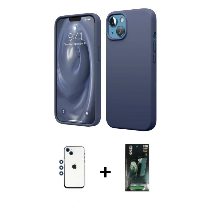 MARSİLYAN™- iPhone 14 Kılıf Kozmos Yansıma Özel Seri - Şeffaf 360 Full Body Arka Koruyucu + Shine Kamera Lens - MI