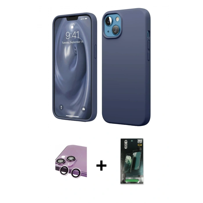 MARSİLYAN™- iPhone 14 Kılıf Kozmos Yansıma Özel Seri - Şeffaf 360 Full Body Arka Koruyucu + Raze Metal Kamera Lens - MR