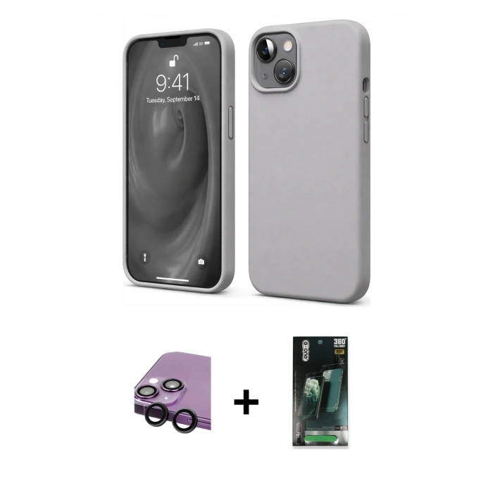 MARSİLYAN™- iPhone 14 Kılıf Kozmos Yansıma Özel Seri - Şeffaf 360 Full Body Arka Koruyucu + Raze Metal Kamera Lens - SH