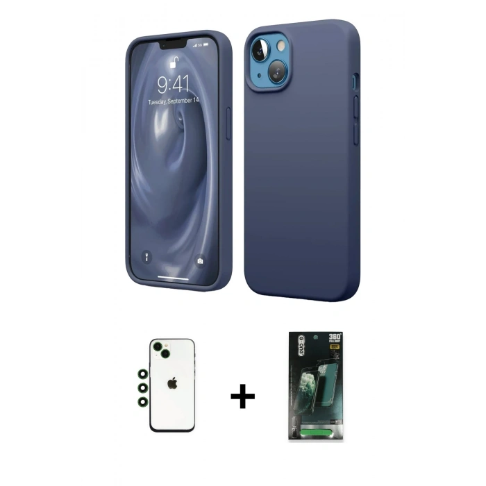 MARSİLYAN™- iPhone 14 Kılıf Kozmos Yansıma Özel Seri - Şeffaf 360 Full Body Arka Koruyucu + Shine Kamera Lens - YL